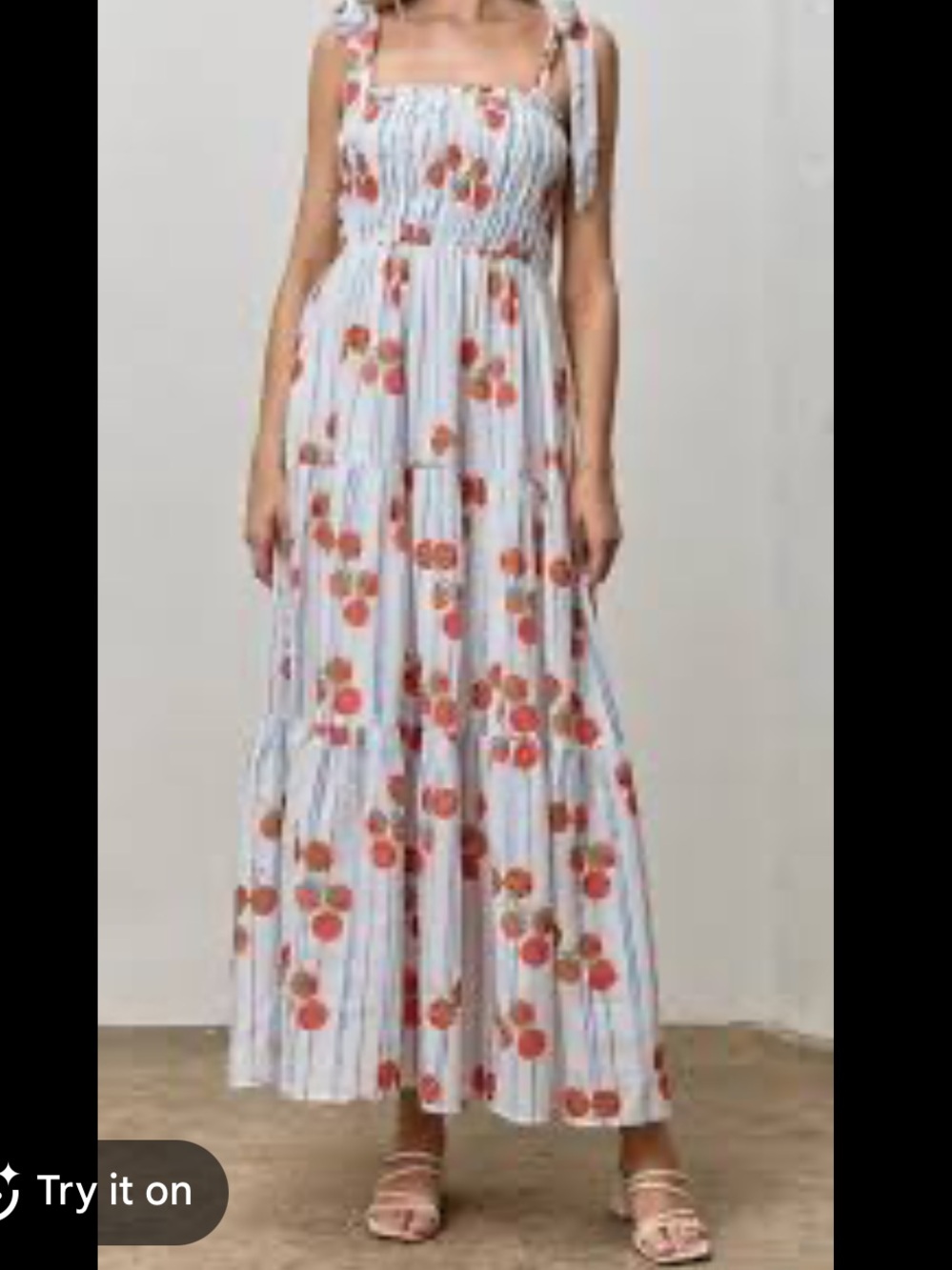 Polagram White Maxi Dress with Coral Floral Print